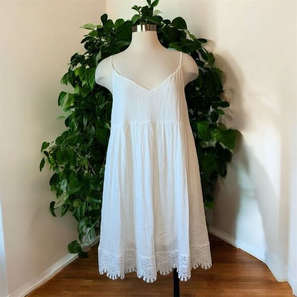 Lulus White Mini Dress Slit Peasant Trim Large Sundress Formal Wedding - Picture 1 of 9